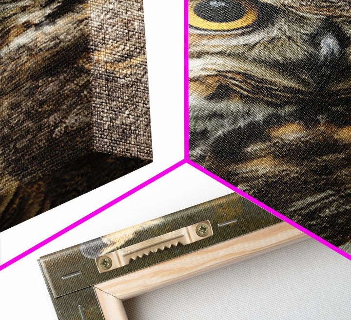 Owl Portrait with Wise Golden Eyes Framed Canvas Print, Bird Art, Boho Wall Decor, Living Room Decor, Fine Art, Flight, BIR-2x3-85