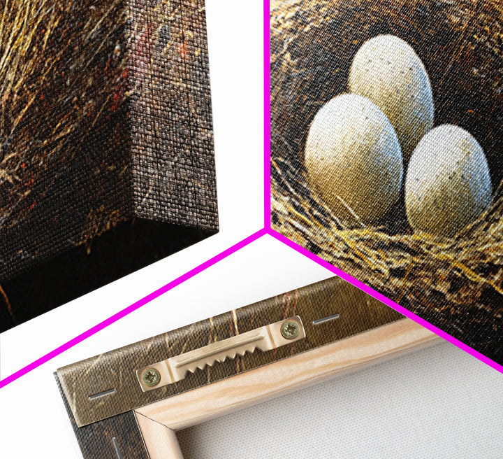 Bird Nest with Eggs and Delicate Twigs Canvas Print, Bird Art, Floral Art, Living Room Decor, Fine Art, Flight, BIR-3x1-14