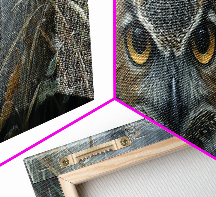 Owl Portrait with Wise Golden Eyes Canvas Print, Bird Art, Gallery Wall, Living Room Decor, Fine Art, Flight, Gallery Decor, BIR-3x1-21
