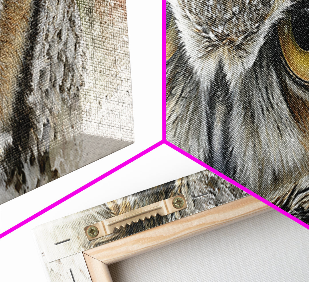 Owl Portrait with Wise Golden Eyes Canvas Print, Bird Art, Gallery Wall, Living Room Decor, Fine Art, Flight, Gallery Decor, BIR-3x1-45