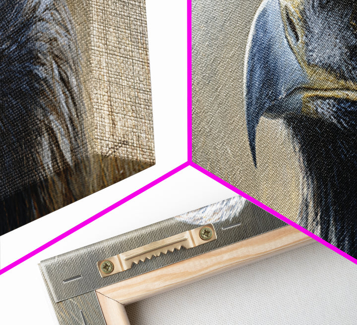 Eagle Portrait with Dramatic Mountain Wind Framed Canvas Print, Bird Art, Room Decor, Living Room Decor, Fine Art, Flight, BIR-3x1-52