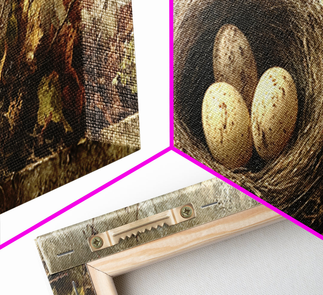 Bird Nest with Eggs and Delicate Twigs Canvas Print, Bird Art, Gallery Decor, Living Room Decor, Oil Painting, Flight, BIR-3x1-62