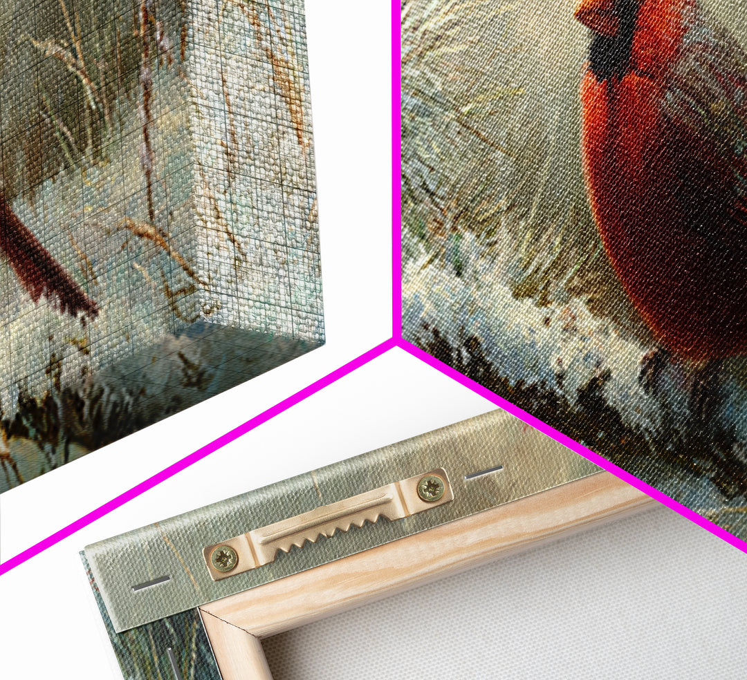 Red Cardinal on Snowy Pine Branch Canvas Print, Bird Art, Nature Prints, Living Room Decor, Fine Art, Flight, Boho Decor, BIR-3x1-65