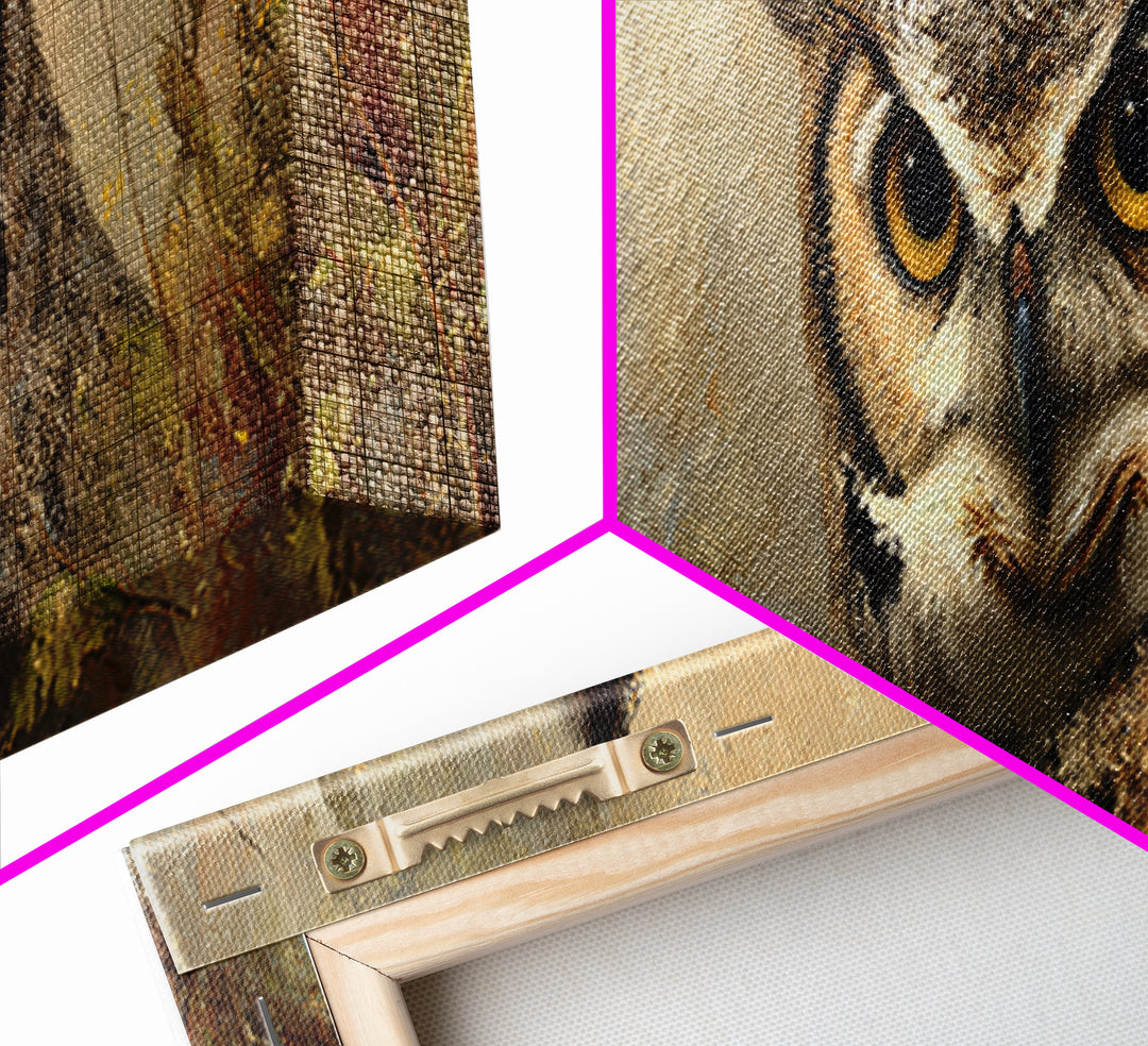 Owl Portrait with Wise Golden Eyes Framed Canvas Print, Bird Art, Living Room Art, Living Room Decor, Fine Art, Flight, BIR-3x1-69