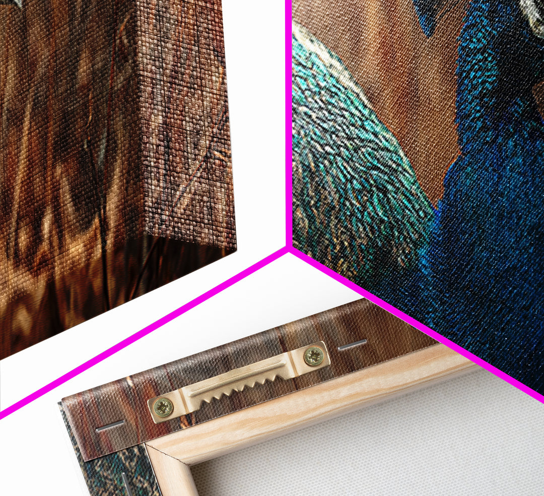 Peacock with Jewel Tone Feather Pattern Canvas Print, Bird Art, Printable Art, Living Room Decor, Flight, Mid Century Wall Art, BIR-3x1-71