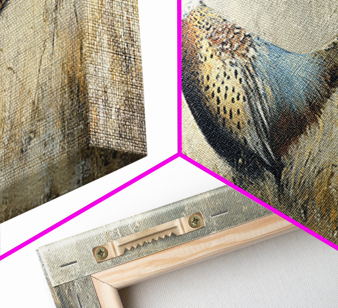 Pheasant with Ornate Feather Details Canvas Print, Bird Art, Art Deco, Living Room Decor, Fine Art, Flight, Gallery Wall, BIR-3x1-83