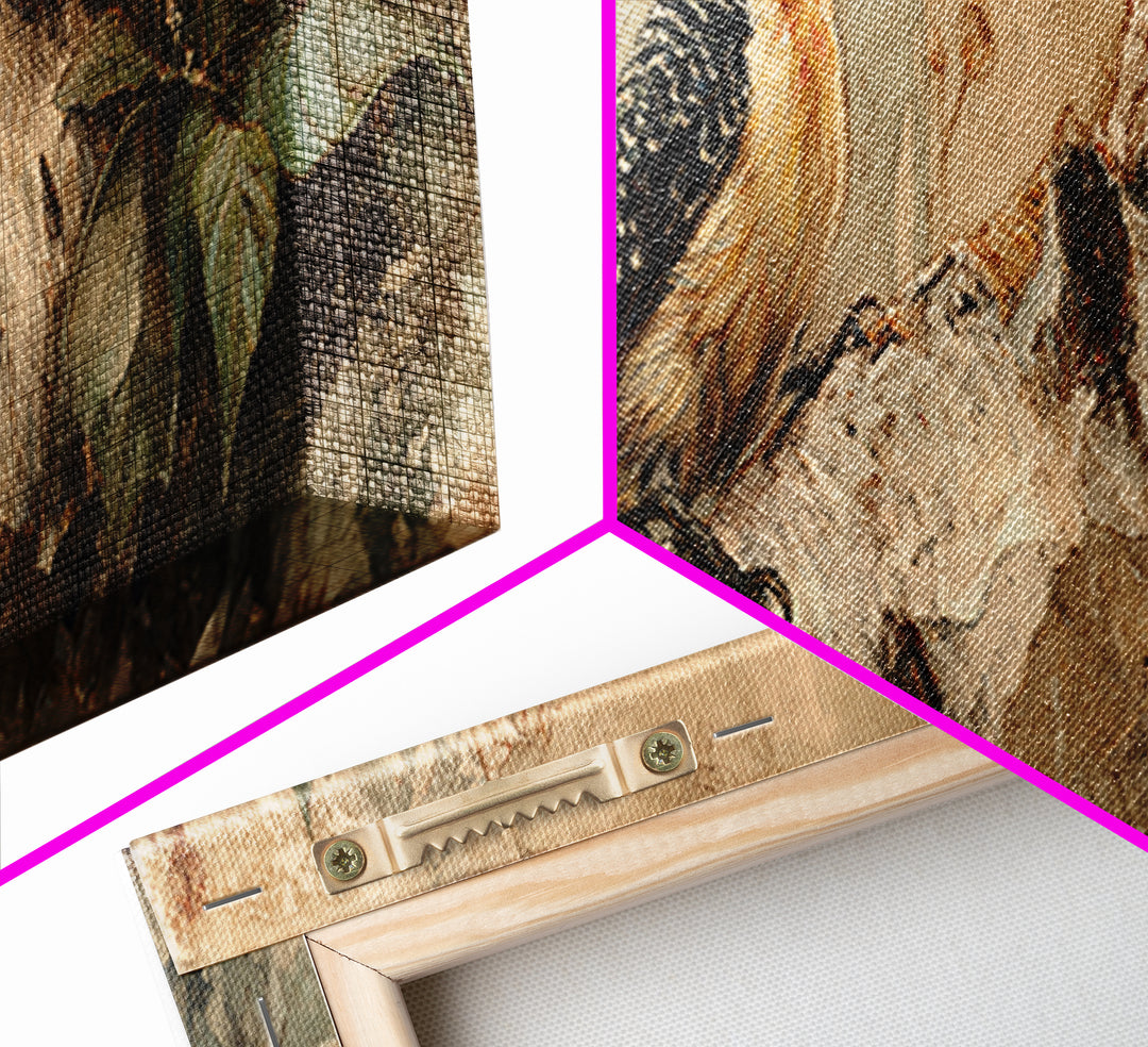 Woodpecker on Birch Bark Texture Canvas Print, Bird Art, Digital Download Art, Living Room Decor, Oil Painting, Flight, BIR-3x1-85