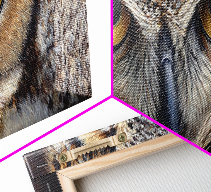 Owl Portrait with Wise Golden Eyes Canvas Print, Bird Art, Forest Wall Art, Living Room Decor, Flight, Minimalist Decor, BIR-3x1-93