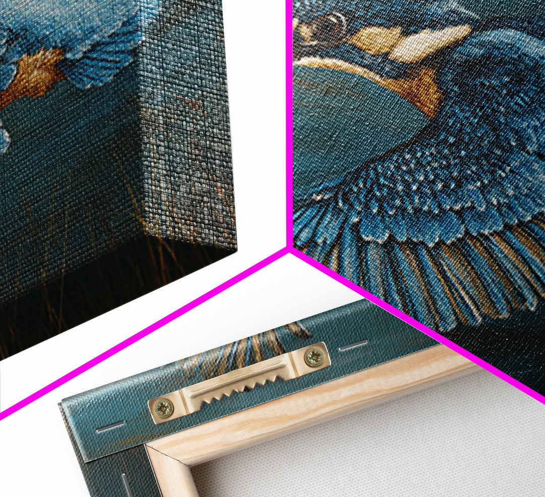 Kingfisher Diving Toward Blue Water Framed Canvas Print, Bird Art, Printable Art, Living Room Decor, Fine Art, Flight, BIR-3x2-15