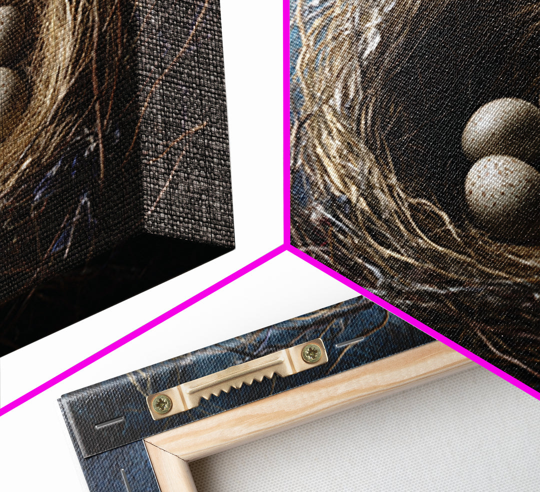 Bird Nest with Eggs and Delicate Twigs Framed Canvas Print, Bird Art, Printable Wall Art, Living Room Decor, Fine Art, Flight, BIR-3x2-2