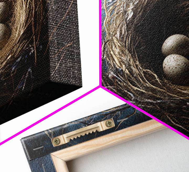 Bird Nest with Eggs and Delicate Twigs Framed Canvas Print, Bird Art, Printable Wall Art, Living Room Decor, Fine Art, Flight, BIR-3x2-2