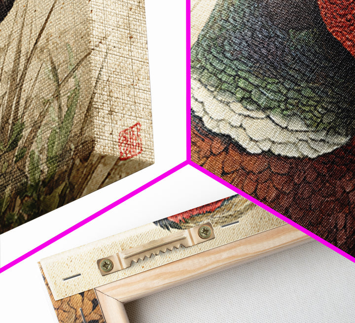 Pheasant with Ornate Feather Details Framed Canvas Print, Bird Art, Modern Art, Living Room Decor, Fine Art, Flight, Floral Art, BIR-3x2-23