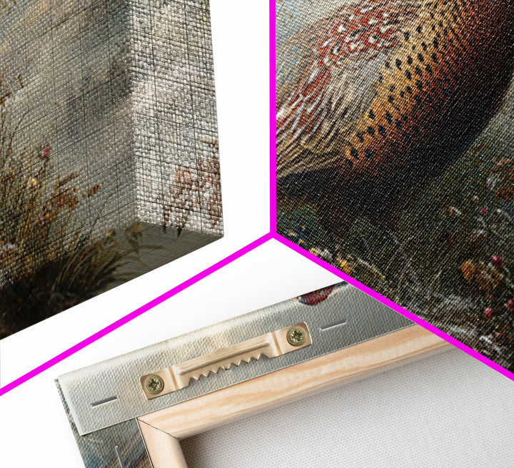 Pheasant with Ornate Feather Details Framed Canvas Print, Bird Art, Room Decor, Living Room Decor, Oil Painting, Flight, BIR-3x2-47