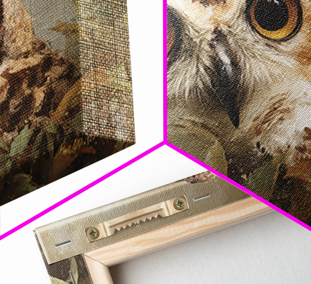 Owl Portrait with Wise Golden Eyes Canvas Print, Bird Art, Bird Prints, Living Room Decor, Fine Art, Flight, Modern Decor, BIR-3x2-57