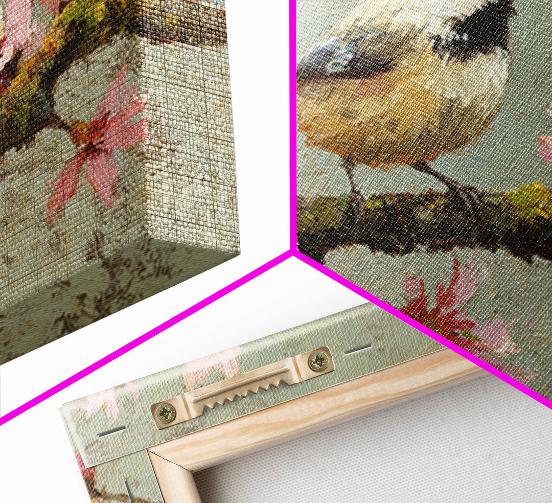 Songbird Perched on Cherry Blossoms Framed Canvas Print, Bird Art, Forest Wall Art, Living Room Decor, Fine Art, Flight, BIR-3x2-60