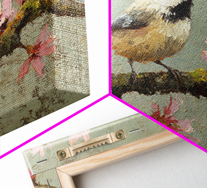Songbird Perched on Cherry Blossoms Framed Canvas Print, Bird Art, Forest Wall Art, Living Room Decor, Fine Art, Flight, BIR-3x2-60