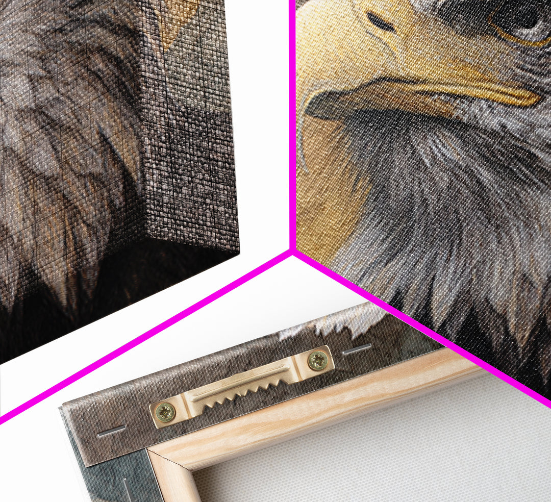 Eagle Portrait with Dramatic Mountain Wind Framed Canvas Print, Bird Art, Gallery Decor, Living Room Decor, Fine Art, Flight, BIR-3x2-64