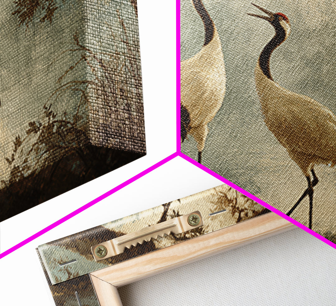 Pair of Cranes Dancing Framed Canvas Print, Bird Art, Bird Wall Art, Living Room Decor, Watercolor Art, Flight, Art Print, BIR-3x2-79
