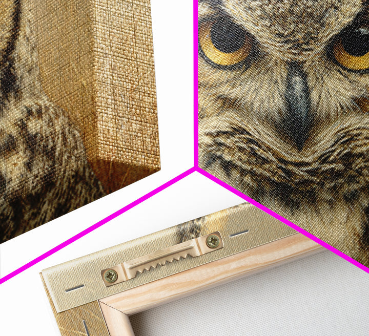 Owl Portrait with Wise Golden Eyes Framed Canvas Print, Bird Art, Bird Wall Art, Living Room Decor, Oil Painting, Flight, BIR-3x2-81
