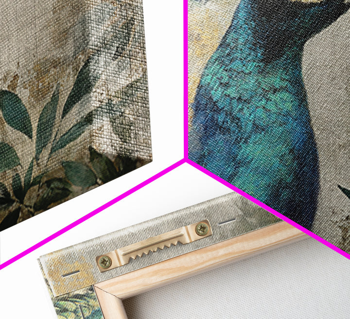 Peacock with Jewel Tone Feather Pattern Canvas Print, Bird Art, Wall Art, Living Room Decor, Flight, Japanese Wall Art, BIR-3x2-83