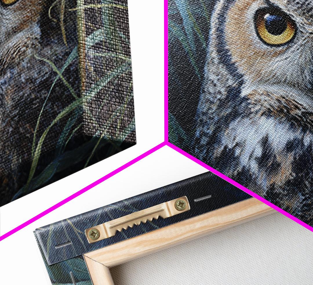 Owl Portrait with Wise Golden Eyes Framed Canvas Print, Bird Art, Boho Wall Decor, Living Room Decor, Fine Art, Flight, BIR-3x2-9