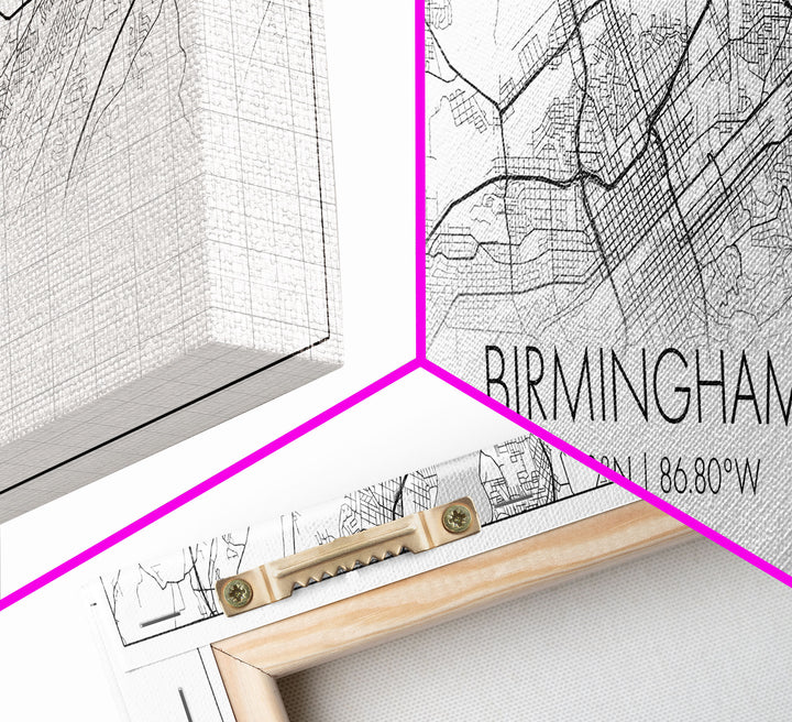 Panoramic Birmingham City Map, Alabama Art, Map Print, Minimalist Wall Art, Canvas Art, Housewarming Gift, Street Map Art, Closing Gift