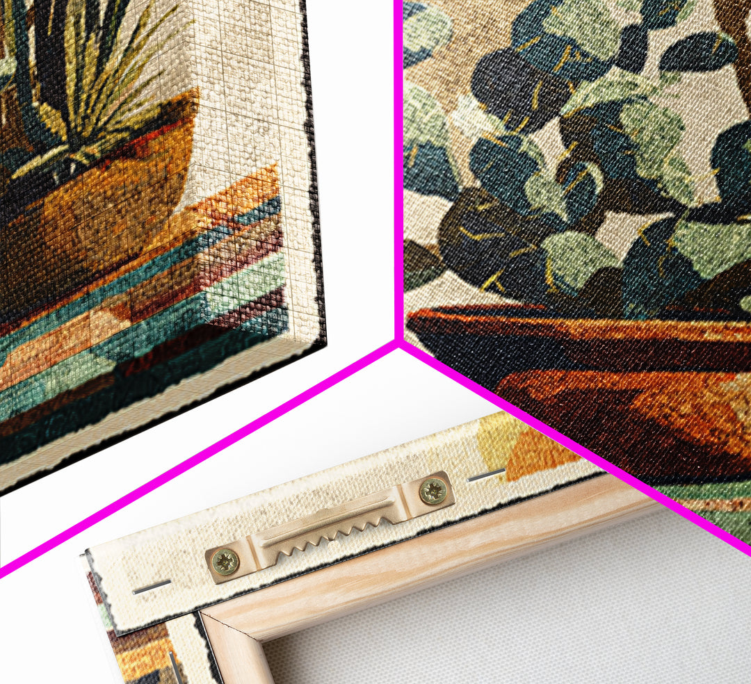 Desert Sun with Cactus and Warm Clay Framed Canvas Print, Boho Art, Textured Painting, Living Room Decor, Fine Art, Bohemian, BOH-1x1-1