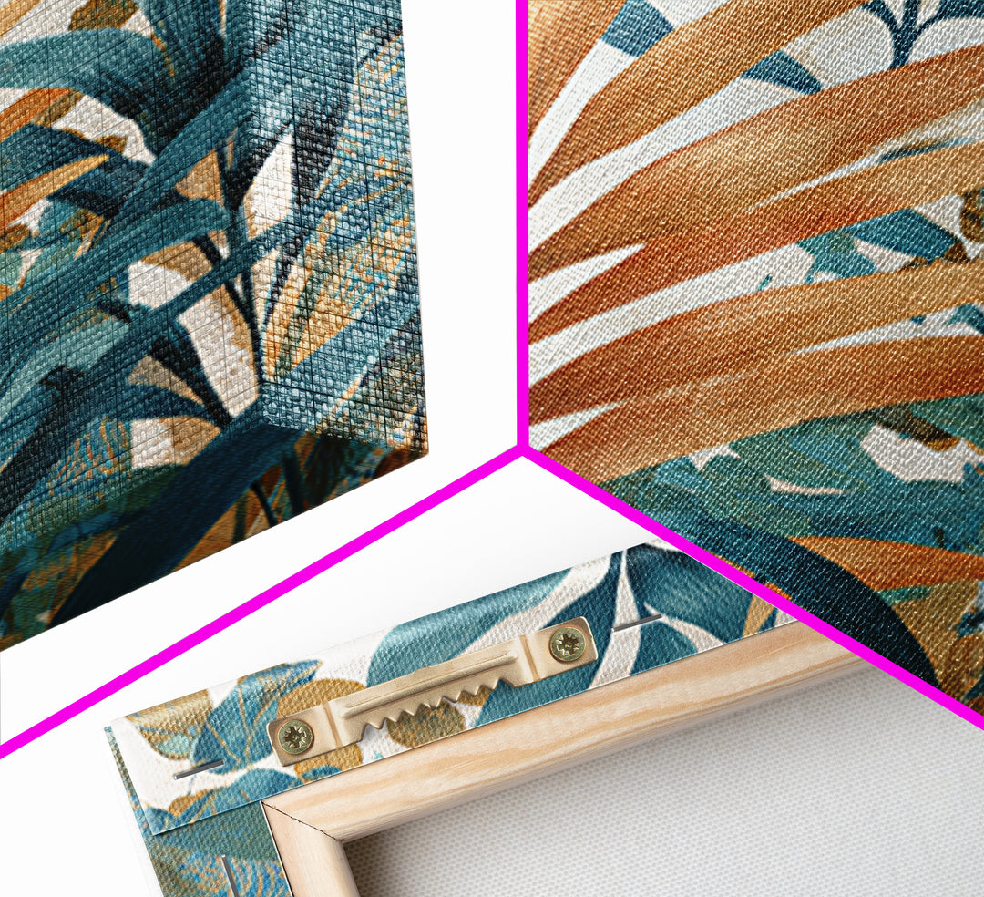 Terracotta Palm Leaves Framed Canvas Print, Boho Art, Wall Decor, Living Room Decor, Fine Art, Bohemian, Art Nouveau, BOH-1x1-29