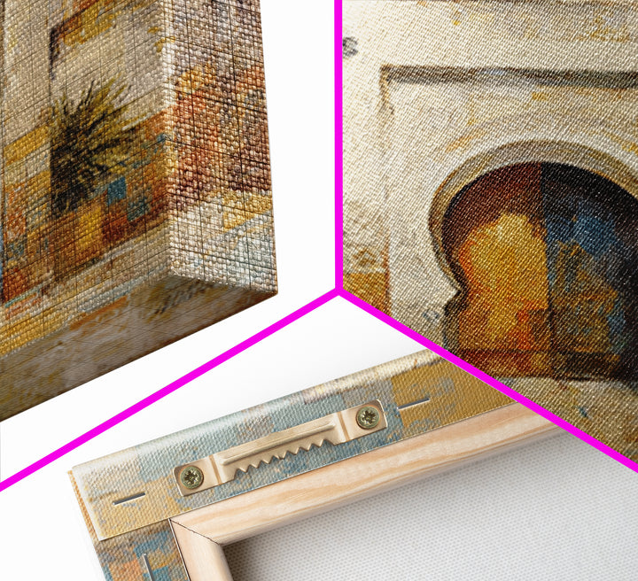 Hand Painted Moroccan Arch Framed Canvas Print, Boho Art, Garden Art, Living Room Decor, Oil Painting, Bohemian, BOH-1x1-43