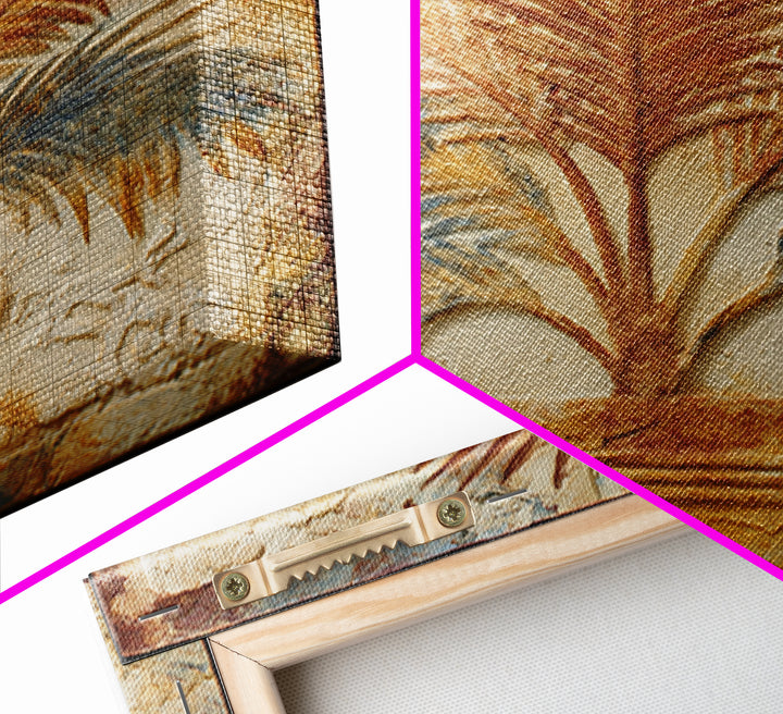 Terracotta Palm Leaves Framed Canvas Print, Boho Art, Wall Decor, Living Room Decor, Fine Art, Bohemian, Art Nouveau, BOH-1x1-53