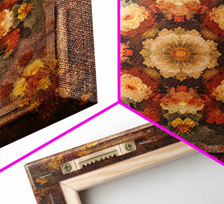 Burnt Orange Floral Field at Sunset Framed Canvas Print, Boho Art, Contemporary Art, Living Room Decor, Fine Art, Bohemian, BOH-1x1-61