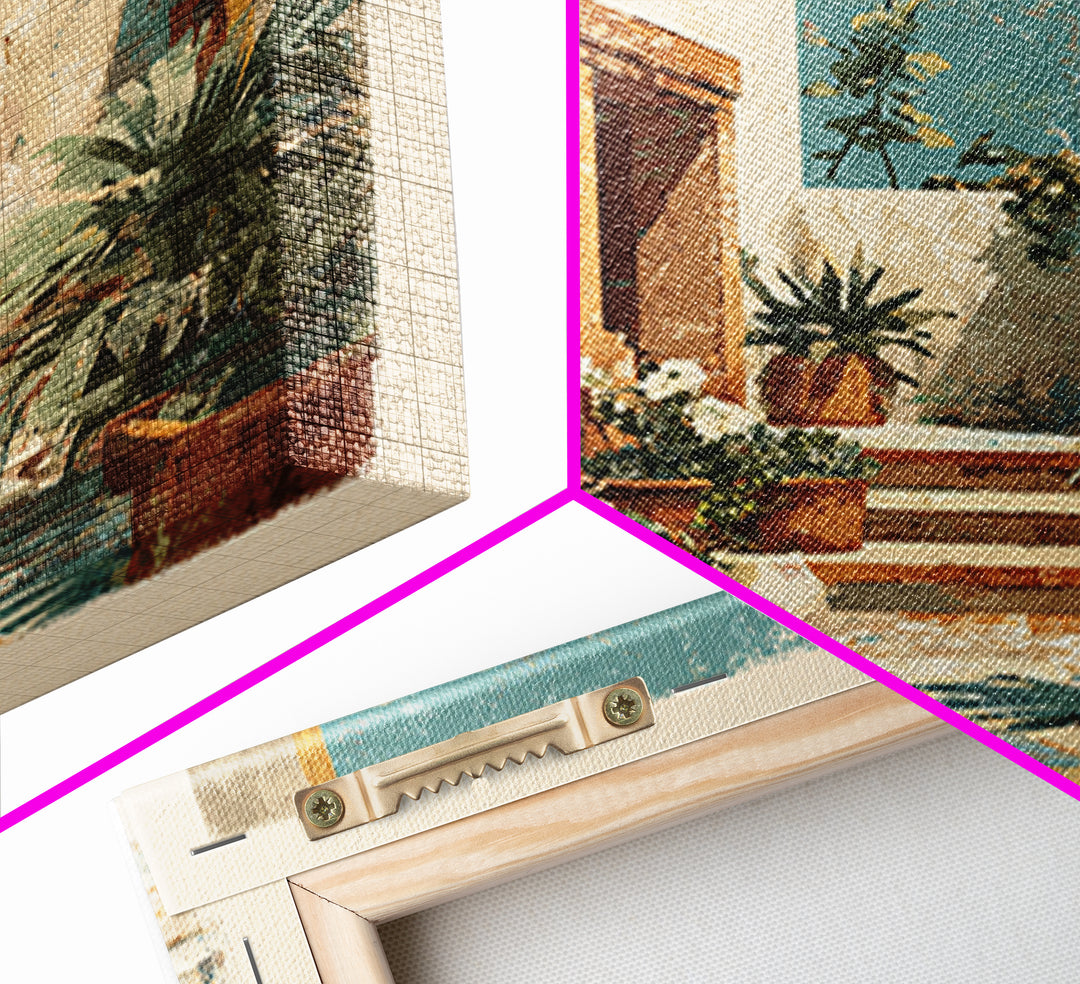 Warm Neutral Cactus Garden Illustration Framed Canvas Print, Boho Art, Wall Art Set, Living Room Decor, Fine Art, Bohemian, BOH-1x1-66