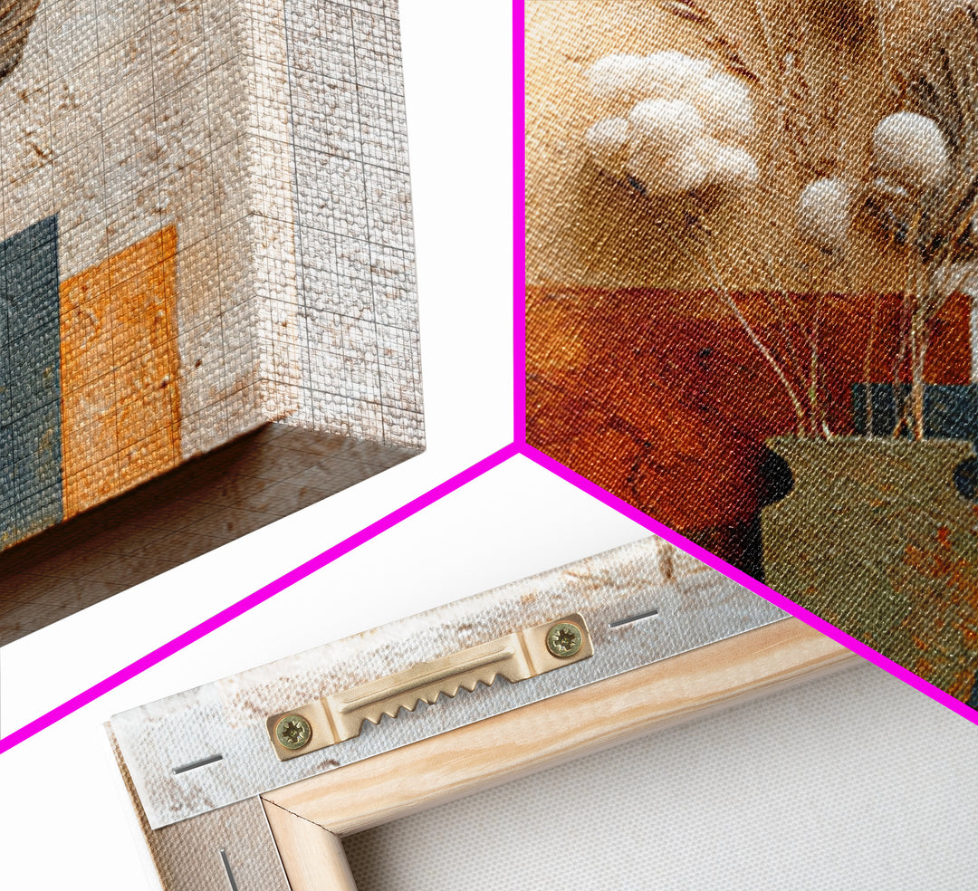 Bohemian Vase with Dried Pampas Grass Canvas Print, Boho Art, Mid Century Modern, Living Room Decor, Fine Art, Bohemian, BOH-1x1-81