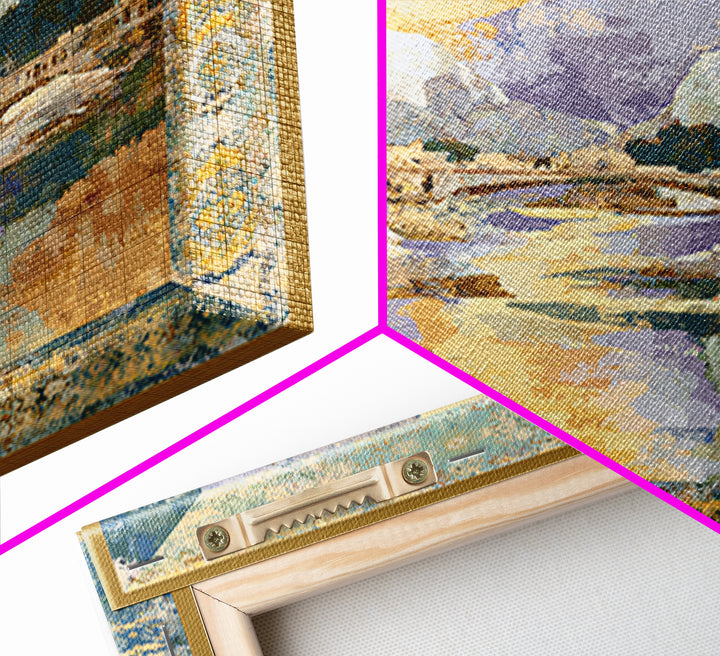 Earth Tone Mountain and River Abstraction Framed Canvas Print, Boho Art, Living Room Decor, Oil Painting, Bohemian, BOH-1x1-83