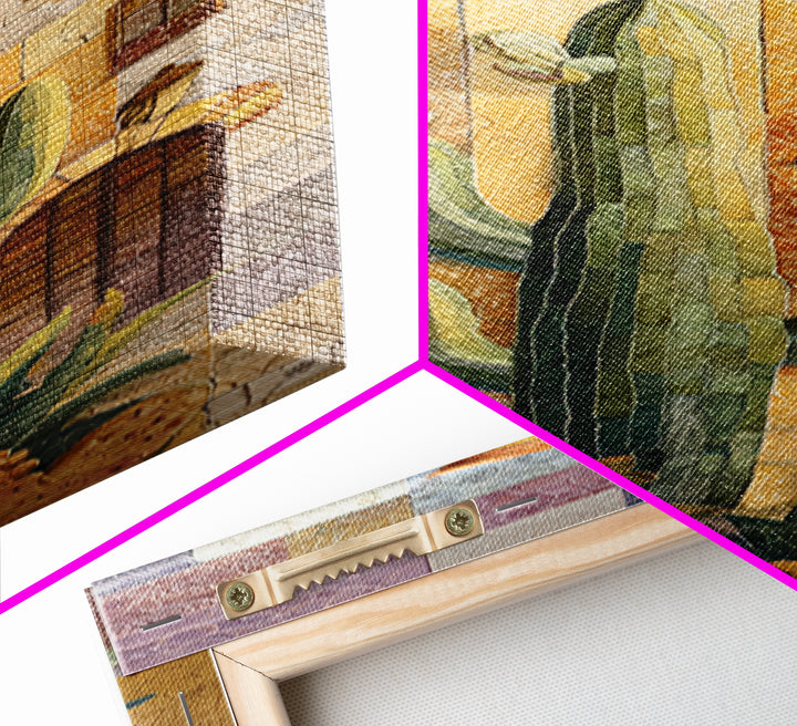 Desert Sun with Cactus and Warm Clay Canvas Print, Boho Art, Art Print, Living Room Decor, Oil Painting, Bohemian, BOH-1x3-37