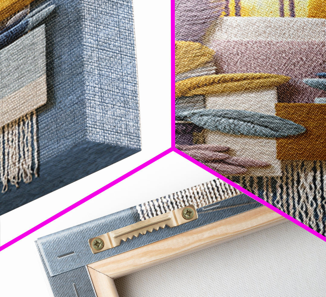 Macrame Geometric Fringe Pattern Canvas Print, Boho Art, Set of 3 Prints, Living Room Decor, Abstract Art, Bohemian, BOH-1x3-43
