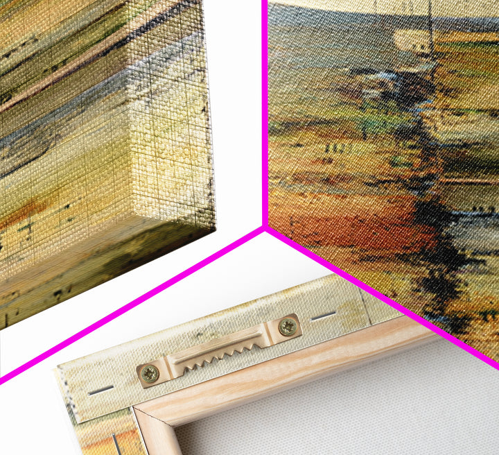 Earth Tone Mountain and River Abstraction Framed Canvas Print, Boho Art, Wall Art Set, Living Room Decor, Fine Art, Bohemian, BOH-1x3-47