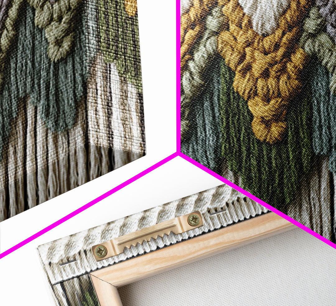 Macrame Geometric Fringe Pattern Framed Canvas Print, Boho Art, Room Decor, Living Room Decor, Fine Art, Bohemian, Printable, BOH-2x1-27