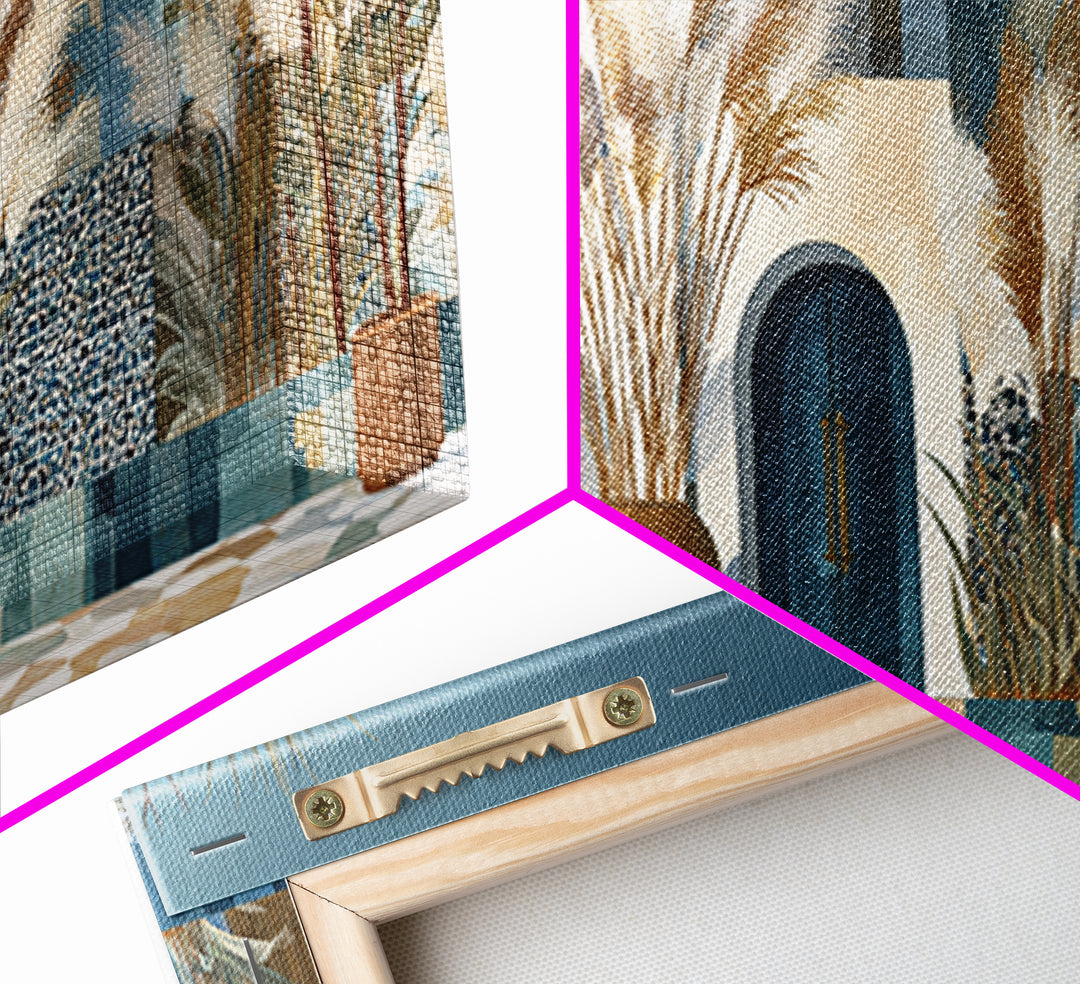 Bohemian Vase with Dried Pampas Grass Framed Canvas Print, Boho Art, Art Nouveau, Living Room Decor, Watercolor Art, Bohemian, BOH-2x1-29