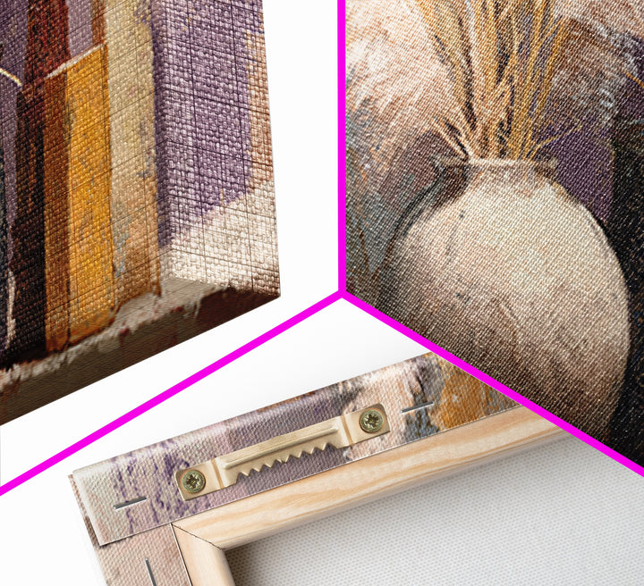 Bohemian Vase with Dried Pampas Grass Framed Canvas Print, Boho Art, Art Nouveau, Living Room Decor, Watercolor Art, Bohemian, BOH-2x1-5