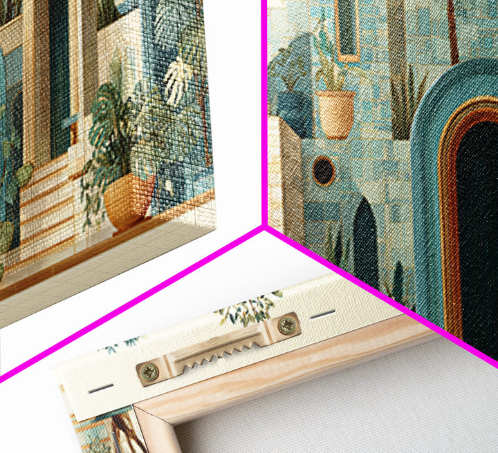 Macrame Geometric Fringe Pattern Framed Canvas Print, Boho Art, Digital Print, Living Room Decor, Abstract Art, Bohemian, BOH-2x1-51