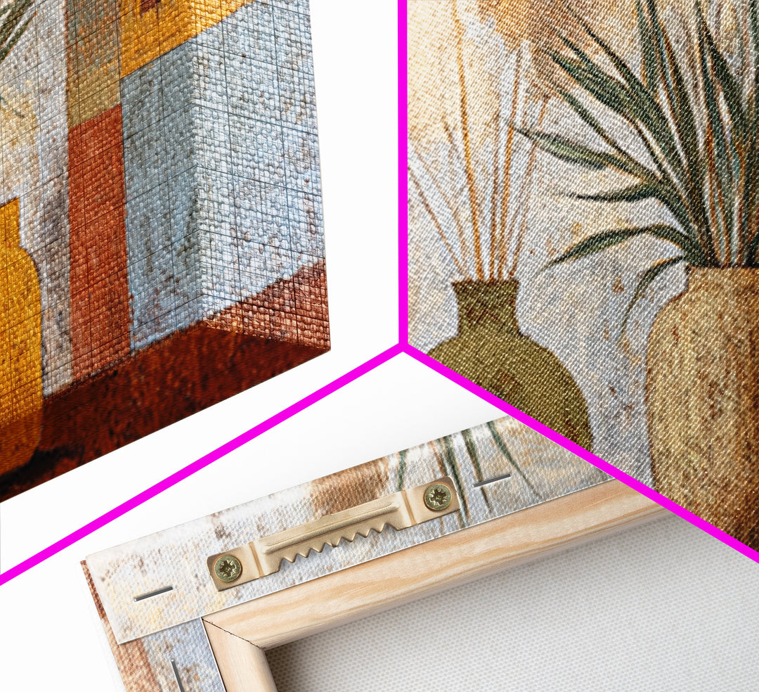Bohemian Vase with Dried Pampas Grass Canvas Print, Boho Art, Abstract Wall Art, Living Room Decor, Oil Painting, Bohemian, BOH-2x1-53