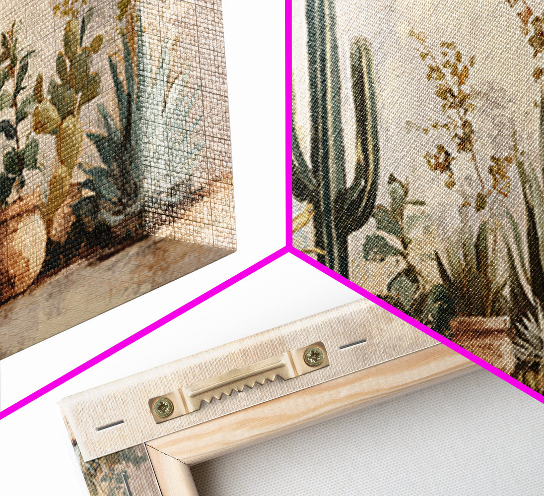 Warm Neutral Cactus Garden Illustration Canvas Print, Boho Art, Art Prints, Living Room Decor, Watercolor Art, Bohemian, BOH-2x1-62