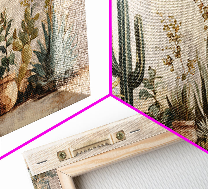Warm Neutral Cactus Garden Illustration Canvas Print, Boho Art, Art Prints, Living Room Decor, Watercolor Art, Bohemian, BOH-2x1-62