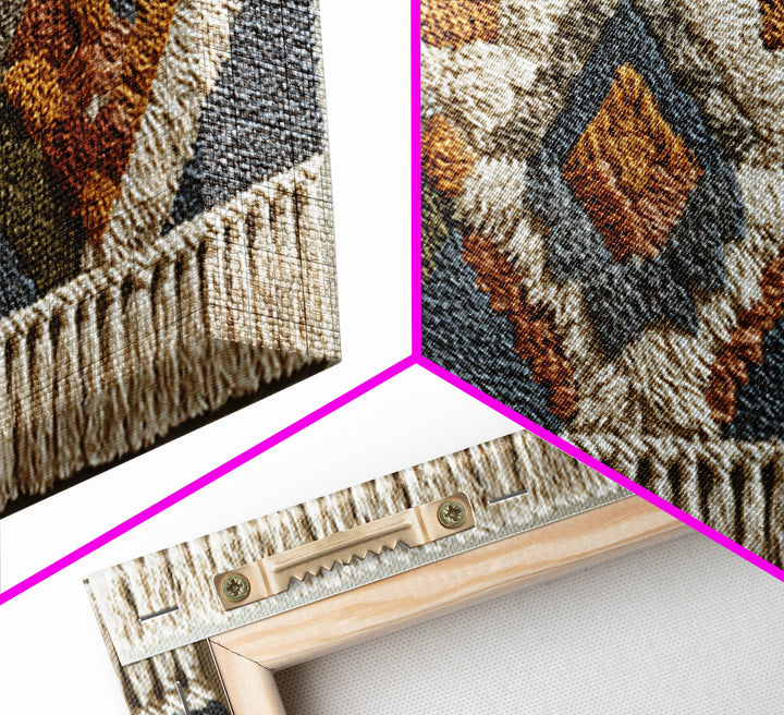Macrame Geometric Fringe Pattern Framed Canvas Print, Boho Art, Contemporary Art, Living Room Decor, Abstract Art, Bohemian, BOH-2x1-75