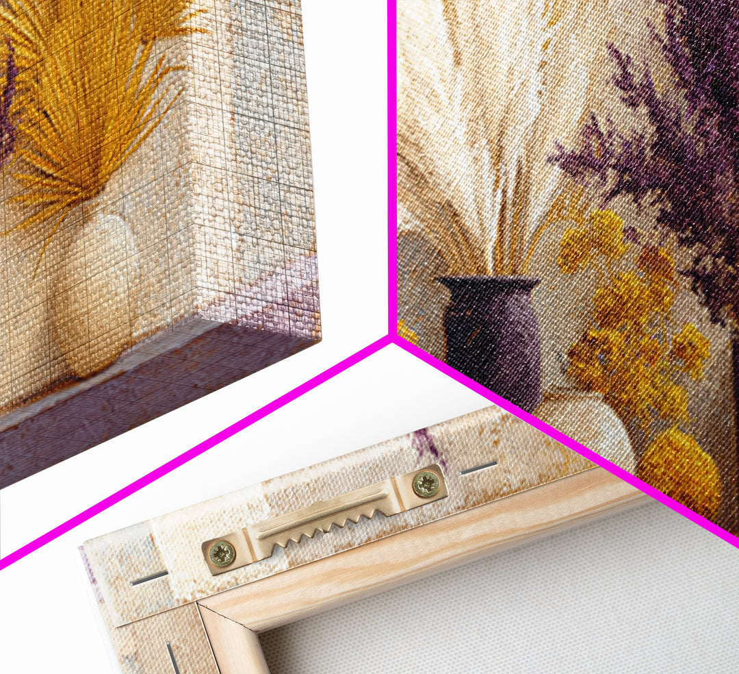 Bohemian Vase with Dried Pampas Grass Canvas Print, Boho Art, Abstract Wall Art, Living Room Decor, Oil Painting, Bohemian, BOH-2x1-77
