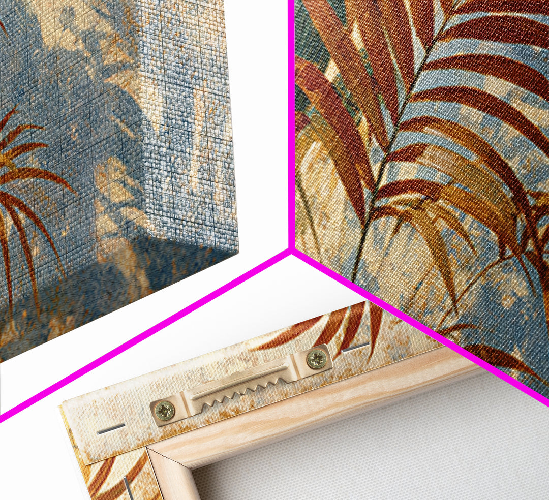 Terracotta Palm Leaves Framed Canvas Print, Boho Art, Boho Decor, Living Room Decor, Fine Art, Bohemian, Textured Painting, BOH-2x1-97