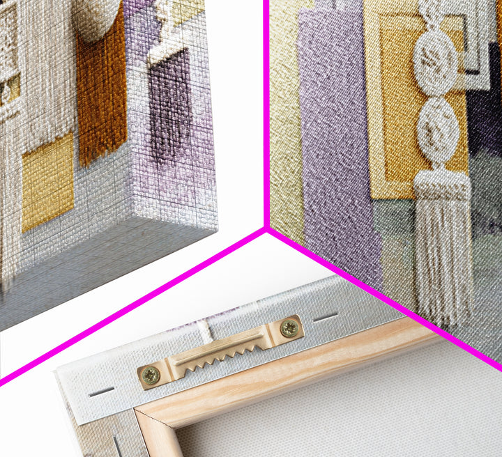 Macrame Geometric Fringe Pattern Framed Canvas Print, Boho Art, Boho Wall Art, Living Room Decor, Abstract Art, Bohemian, BOH-2x1-99