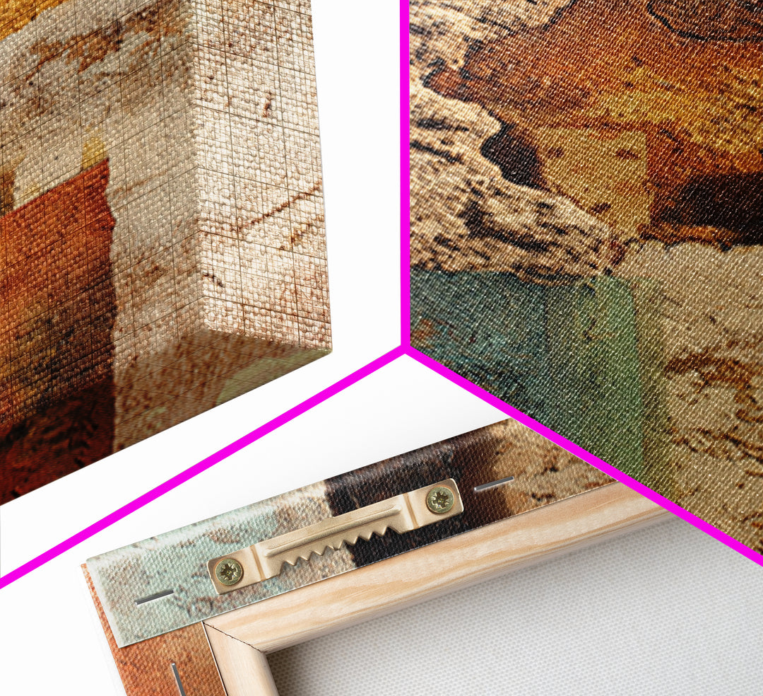 Earth Tone Mountain and River Abstraction Framed Canvas Print, Boho Art, Digital Wall Art, Living Room Decor, Bohemian, BOH-2x3-19