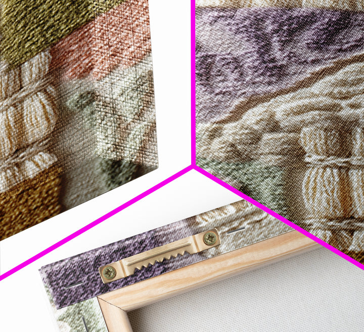 Macrame Geometric Fringe Pattern Framed Canvas Print, Boho Art, Textured Painting, Living Room Decor, Fine Art, Bohemian, BOH-2x3-87